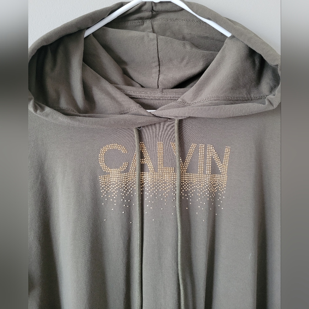 Calvin Klein Khaki/Olive Green Hooded Dress with Gold Logo Stretch Cotton 2X - Picture 14 of 15